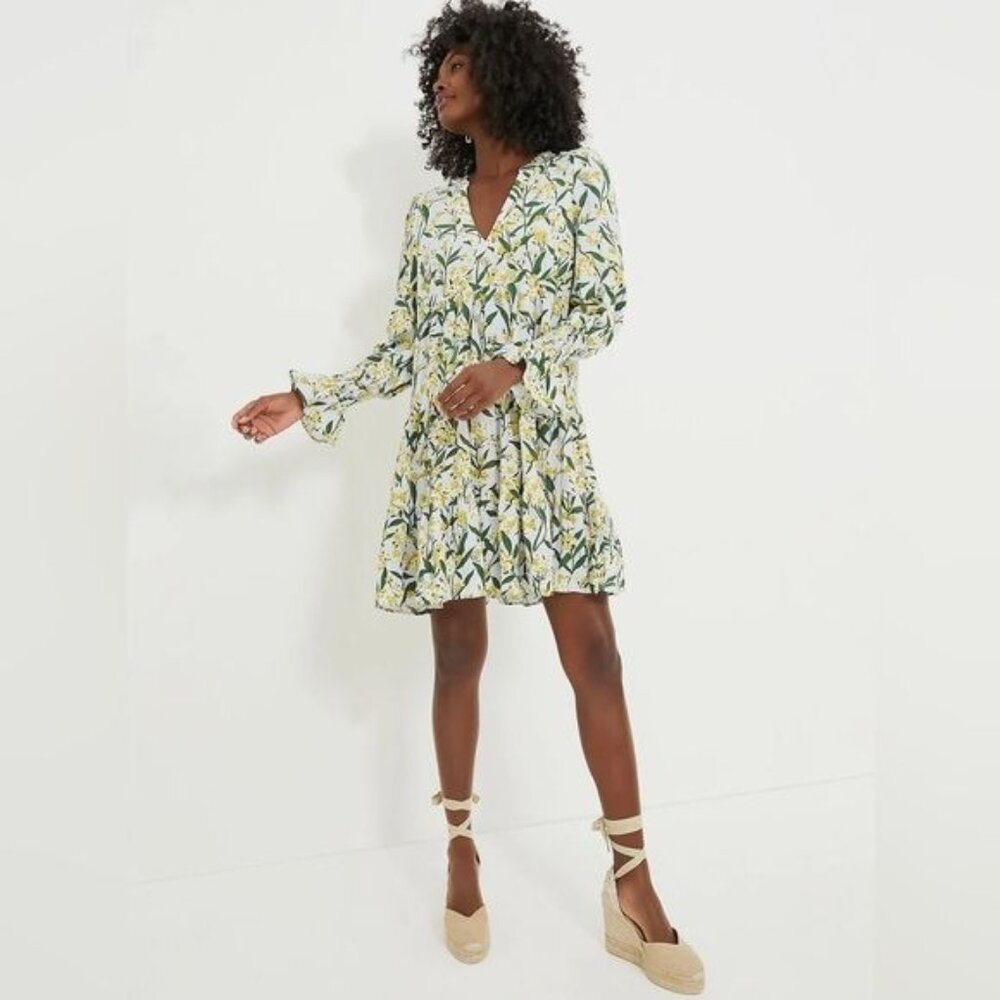 POMANDER PLACE Palmetto Garden Kenzo mini Dress blue and yellow floral  Medium